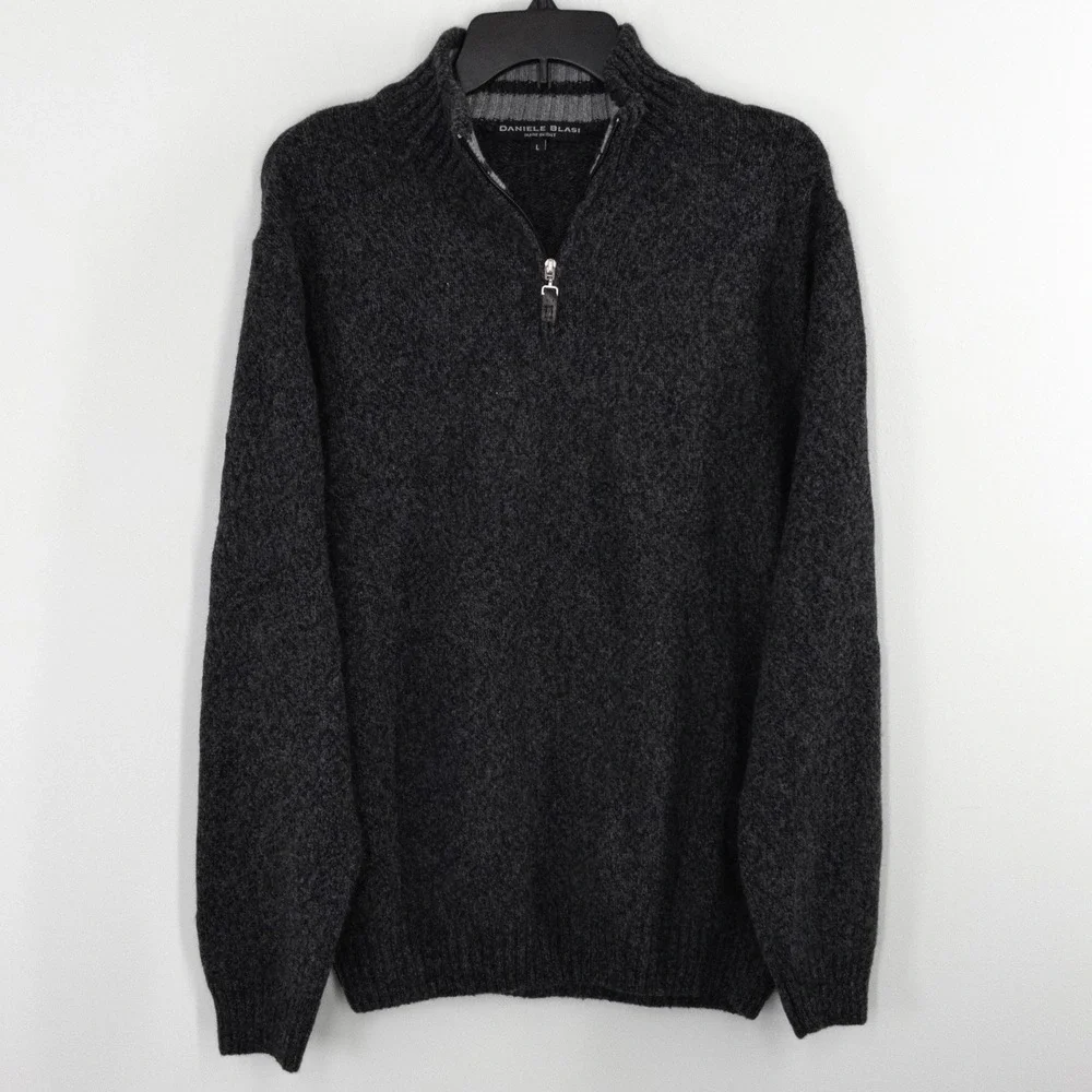 Daniele Blasi Men's Large Wool Quarter Zip Sweater Charcoal Grey Made in Italy
